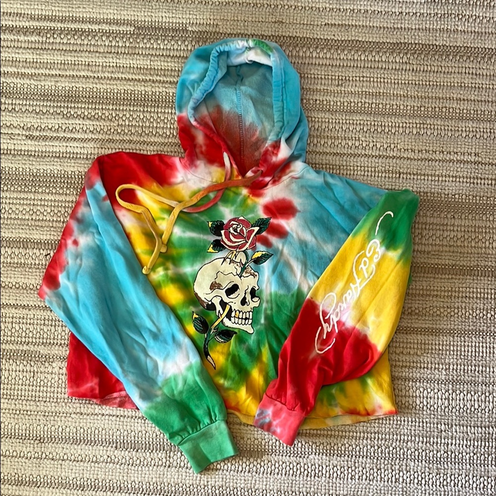 Ed Hardy Cropped Tie Dye Hoodie